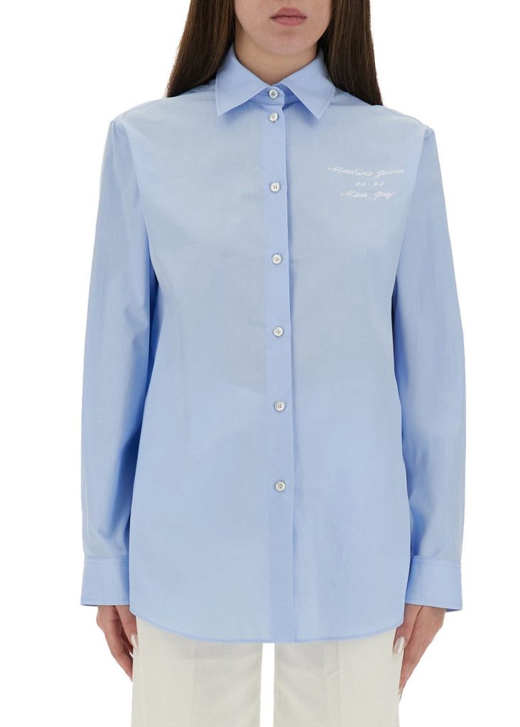 CAMICIA PEOPELINE SCRITTA LOGO CORSIVO     MOSCHINO JEANS