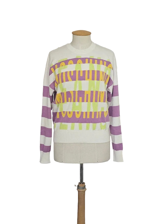 MAGLIA COTONE CASHMERE RIGHE FANTASIA BIANCO MOSCHINO JEANS