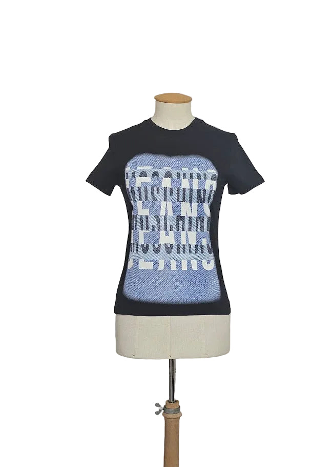 T-SHIRT JERSEY STAMPA LOGO NERO AZZURRO MOSCHINO JEANS