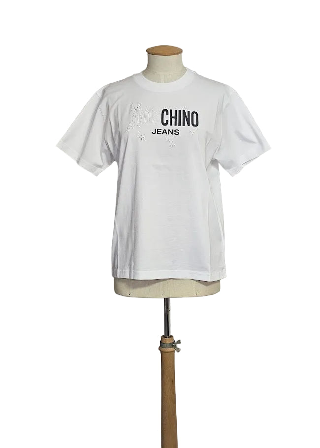 T-SHIRT JERSEY RICAMO LOGO STELLE BIANCO NERO MOSCHINO JEANS