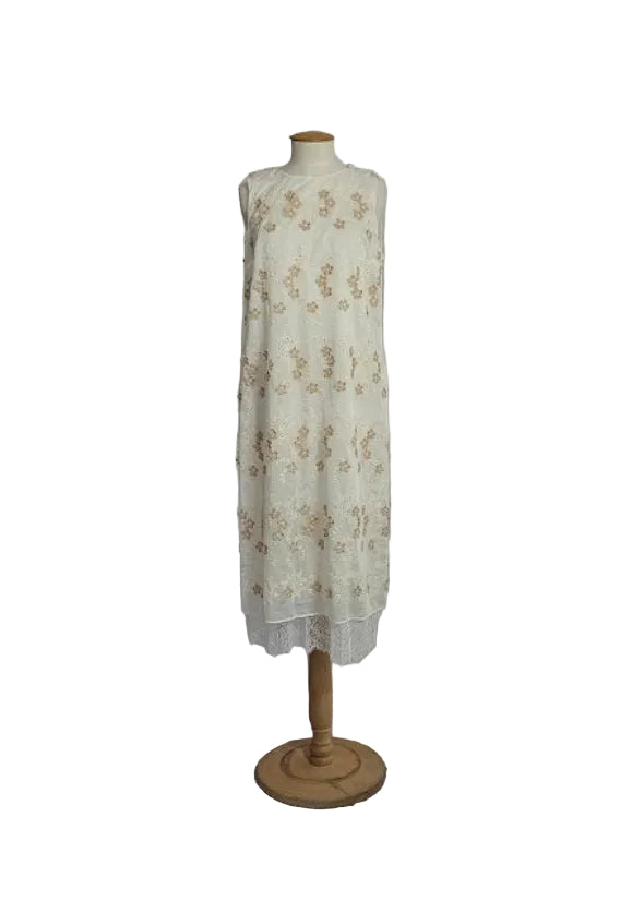 ABITO LUNGO RICAMATO AVORIO BEIGE MILVA°MI