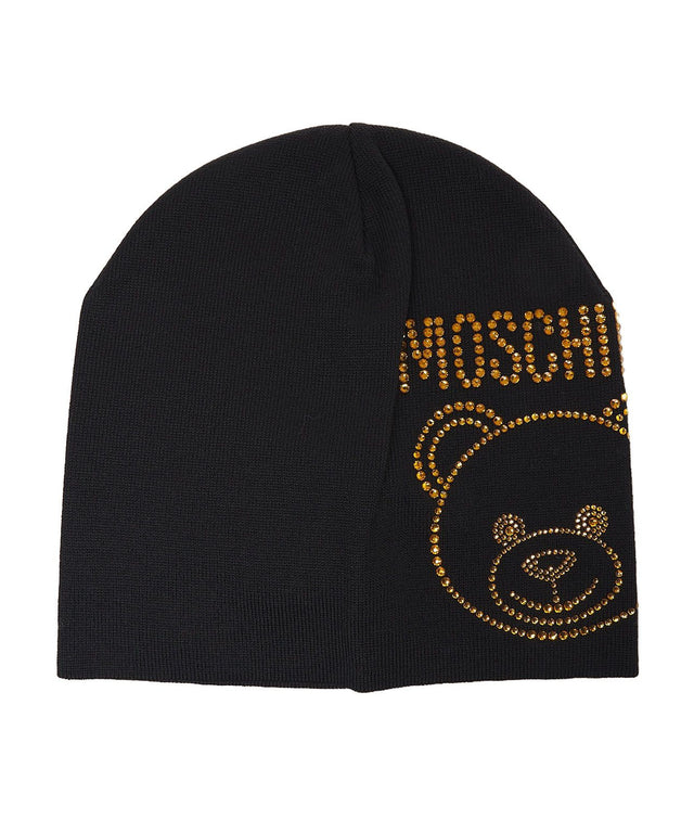 CAPPELLO IN MAGLIA RHINESTONE TEDDY BEAR    MOSCHINO