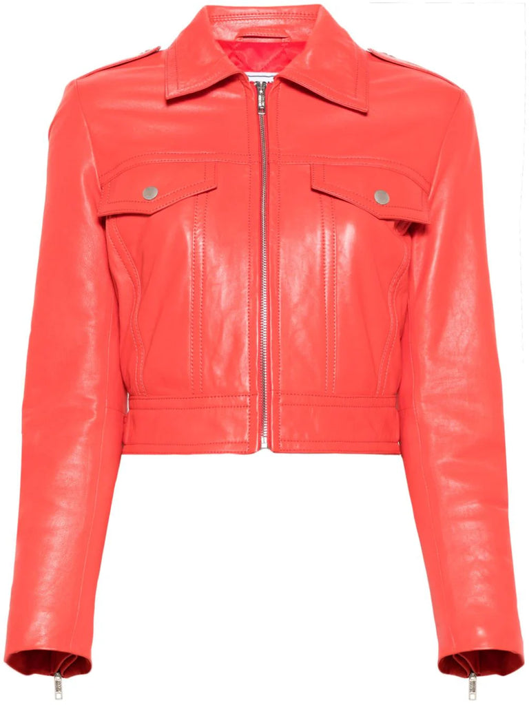 GIACCA BIKER CROP IN PELLE    MO5CH1NO JEANS