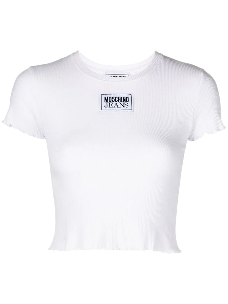 T-SHIRT CROPPED CON APPLICAZIONE LOGO    MO5CH1NO JEANS