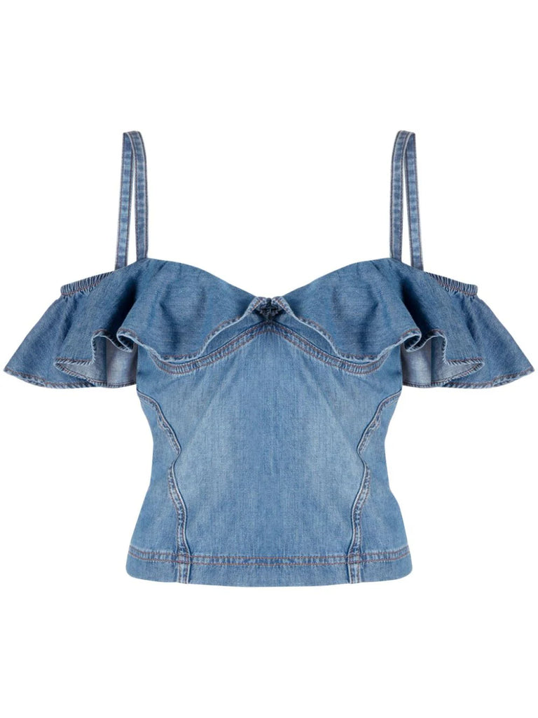 TOP CORTO DENIM CON RUCHES   MO5CH1NO JEANS