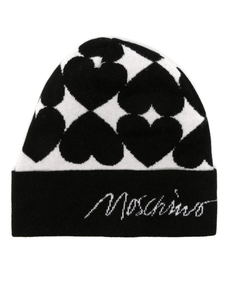 CAPPELLO IN MAGLIA ALLOVER HEARTS    MOSCHINO