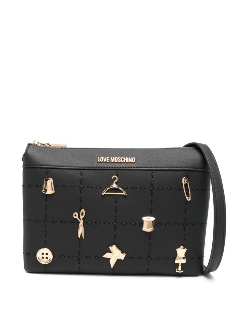 BORSA A TRACOLLA CON LOGHI SARTORIALI IN ORO    LOVE MOSCHINO