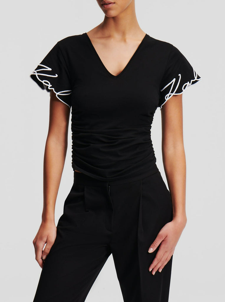 T-SHIRT CON SCOLLO A V   KARL LAGERFELD