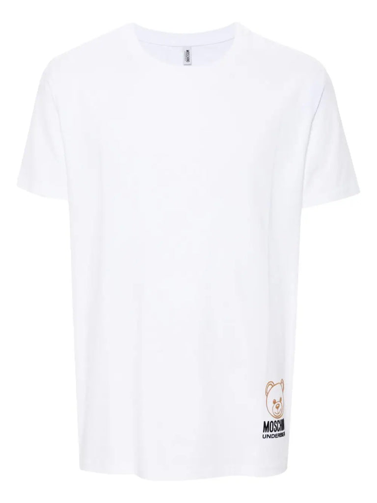 T-SHIRT STRETCH JERSEY CON LOGO FLOCCATO    MOSCHINO