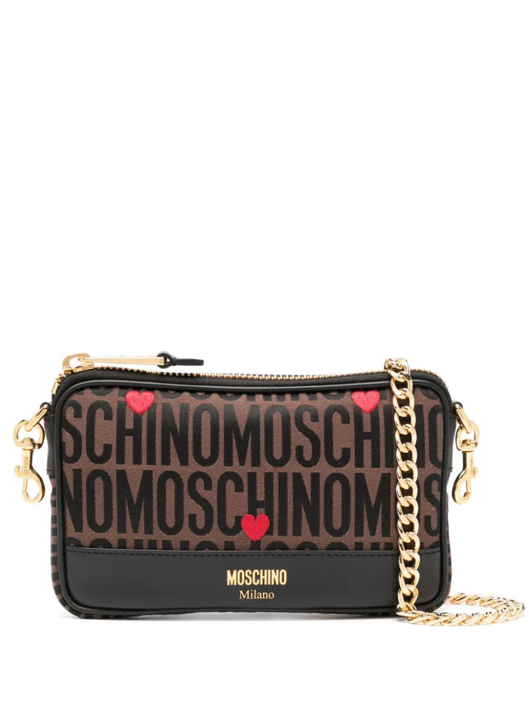 BORSA TRACOLLA NYLON JACQUARD CUORE ROSSO   MOSCHINO COUTURE !