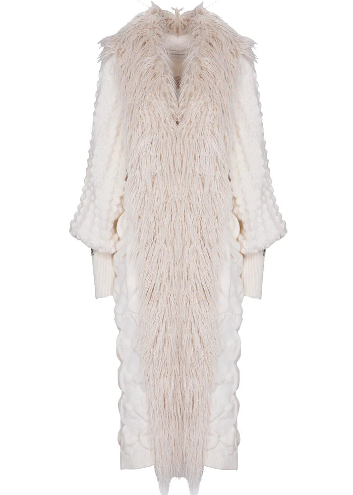 CARDIGAN LARGO CON PELLICCIA AVORIO    THE EXTREME COLLECTION