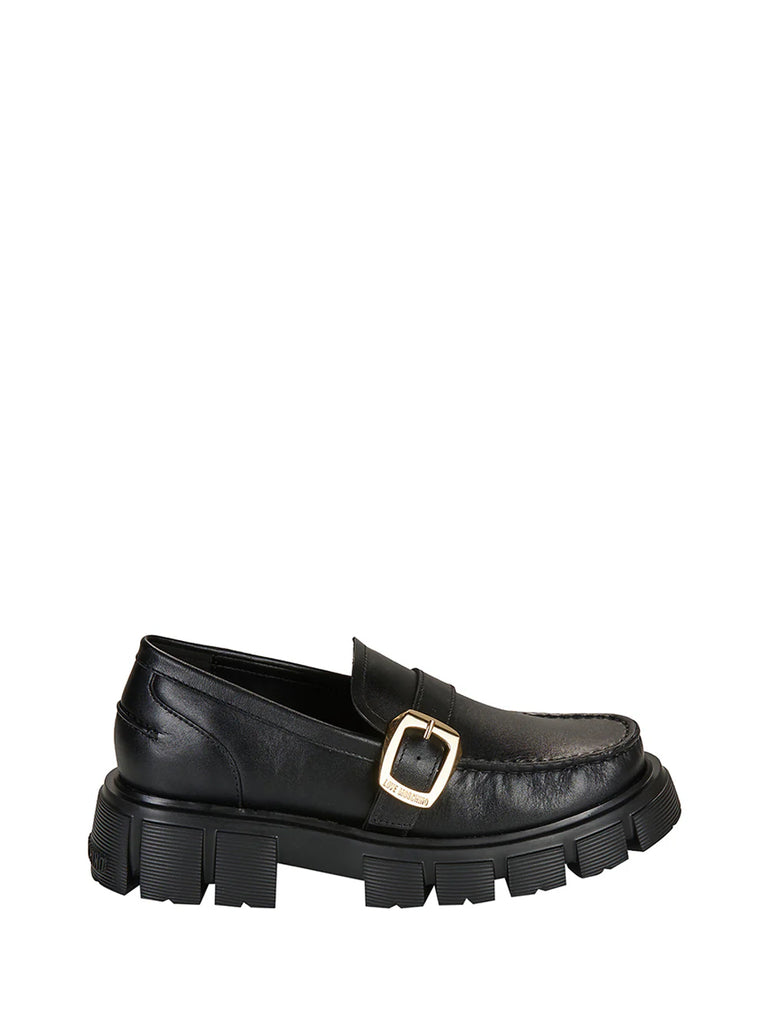 SCARPA MOCASSINO DONNA CON FIBBIA ORO     LOVE MOSCHINO