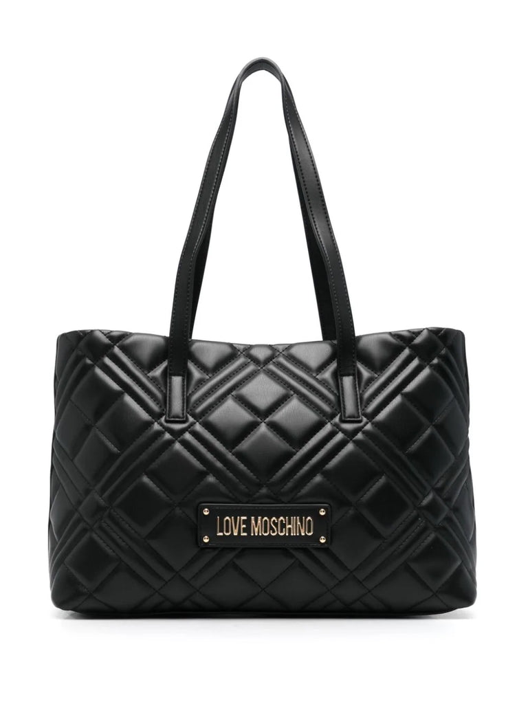 BORSA TOTE TRAPUNTATA CON PLACCA ORO    LOVE MOSCHINO