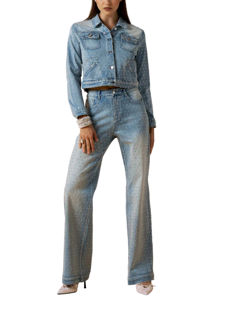 GIUBBINO JEANS DIAMANTI RAINBOW BLEACH MULTICOLOR NOSECRETS