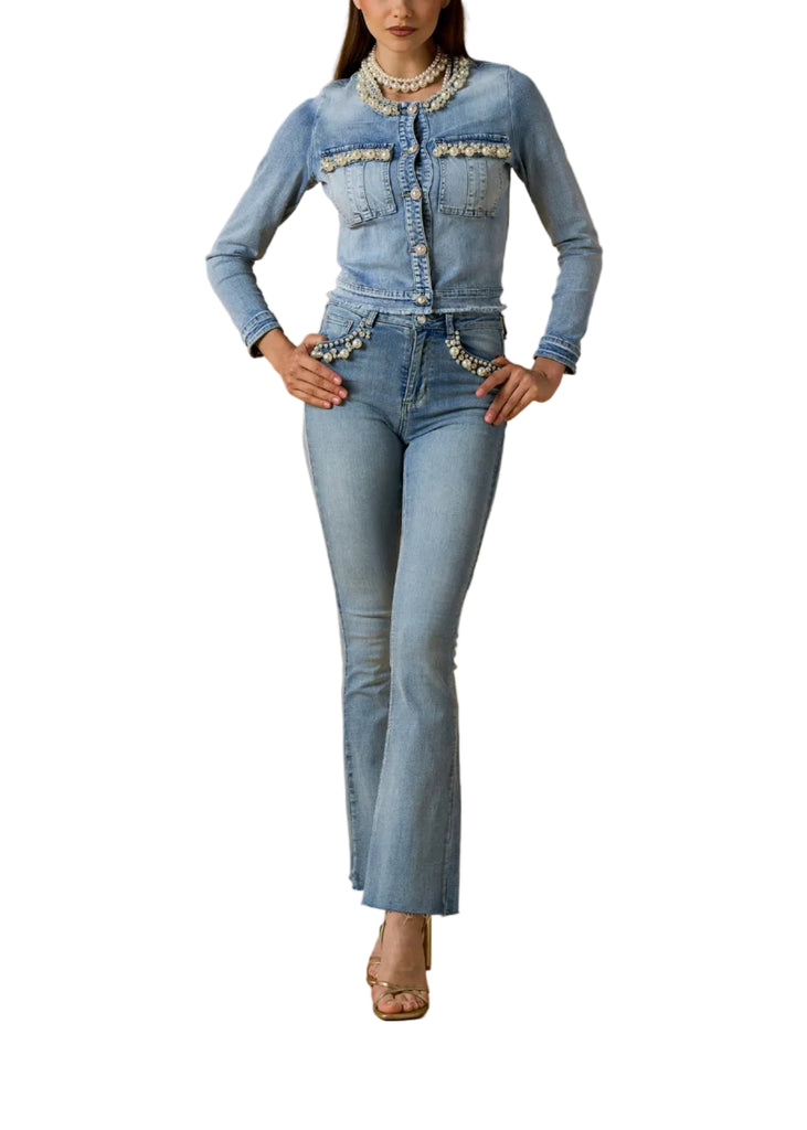 GIUBBINO JEANS RICAMO PERLE NOSECRETS