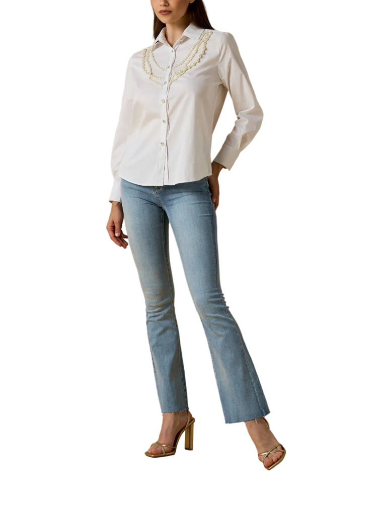CAMICIA PERLE RICAMO A MANO BIANCO NOSECRETS