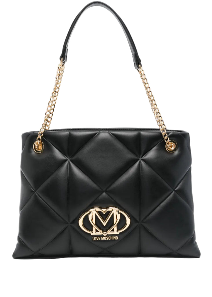 BORSA A SPALLA TRAPUNTATA CON PLACCA ORO    LOVE MOSCHINO