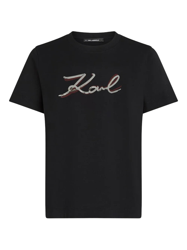T-SHIRT CON LOGO KARL IN PAILLETTES     KARL LAGERFELD