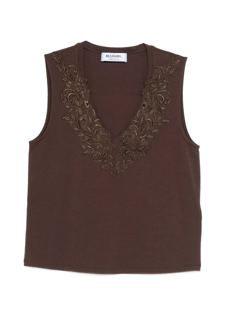 TOP SCOLLO A V CON RICAMO FLOREALE BLUGIRL Blumarine