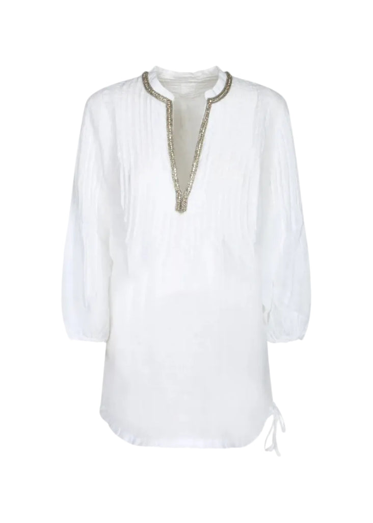 BLUSA A PIEGHE CON CRISTALLI 120% LINO