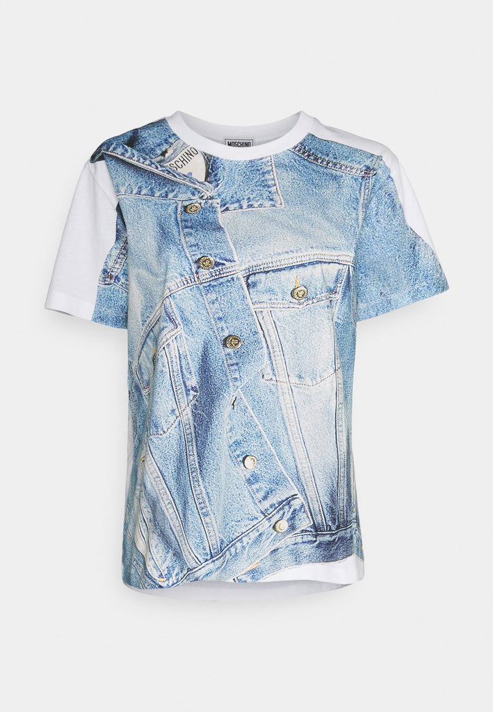 T-SHIRT JERSEY STAMPA DENIM  MO5CH1NO JEANS