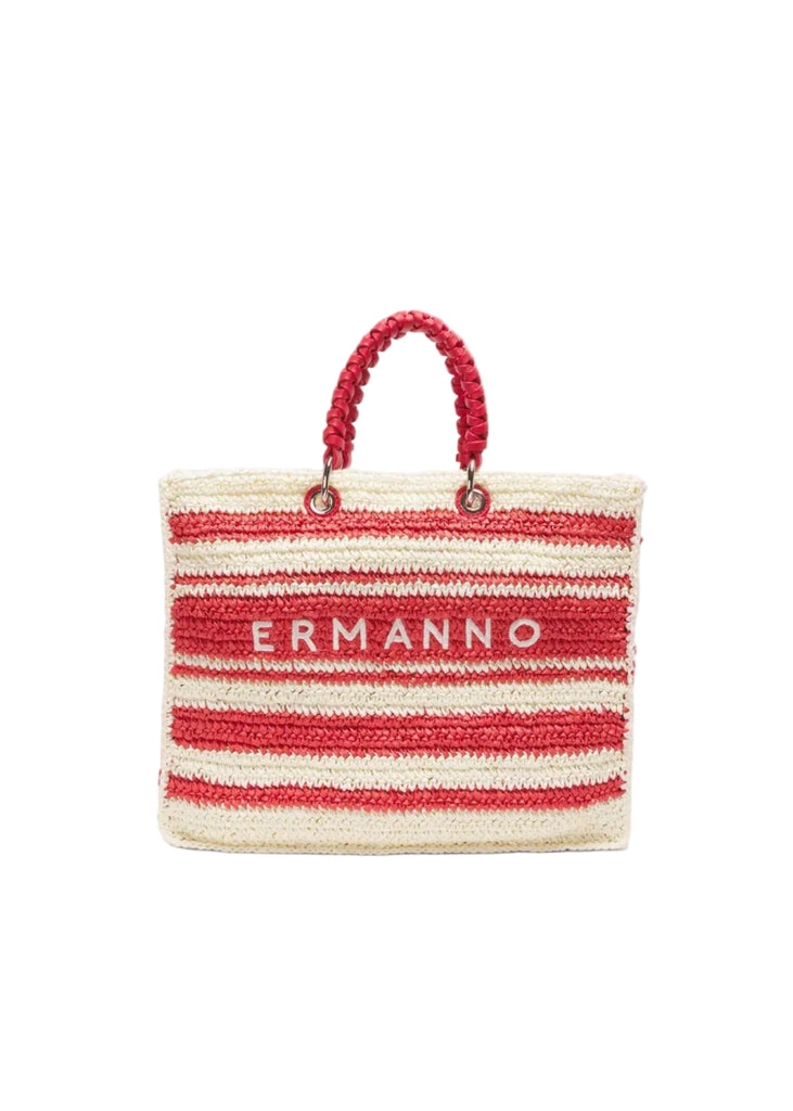 BORSA SHOPPING GRANDE RAFIA RIGHE CON LOGO RICAMATO ERMANNO SCERVINO FIRENZE