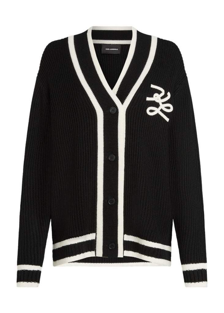 CARDIGAN AUTOGRAPH CON LOGO  E PROFILI A CONTRASTO     KARL LAGERFELD