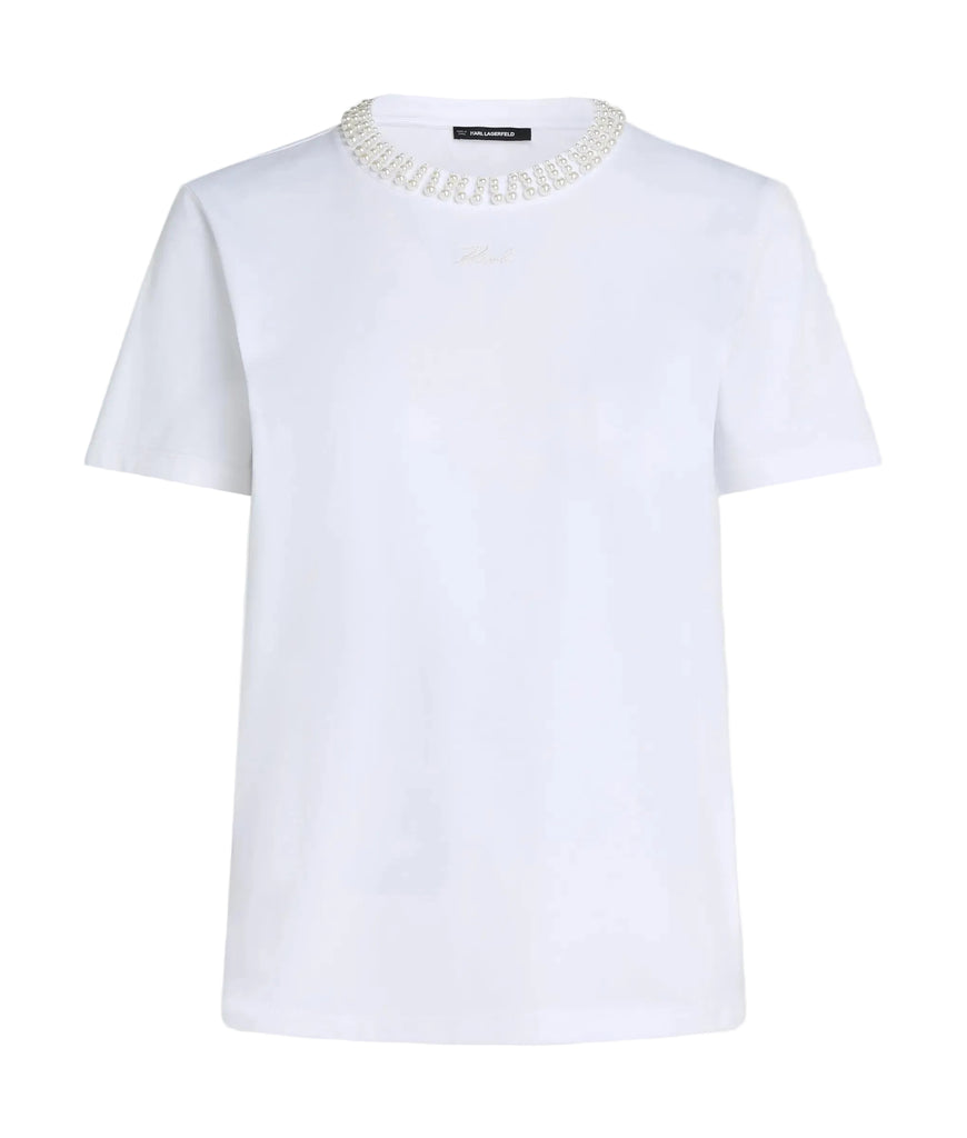 T-SHIRT CON PERLE NEL GIROCOLLO KARL LAGERFELD