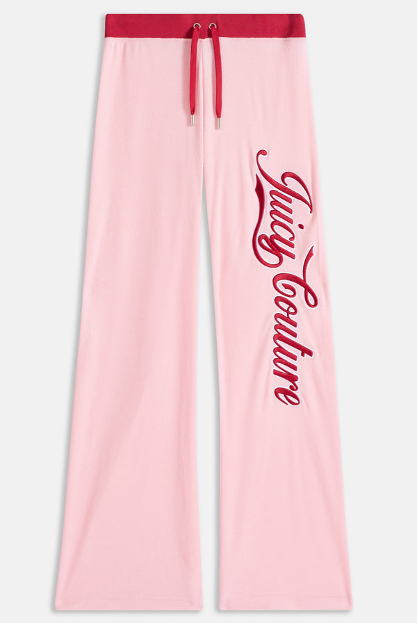 PANTALONI SVASATI A VITA BASSA IN SPUGNA ROSA CONFETTO CON LOGO RETRÒ  JUICY COUTURE   COL. P/E 2024