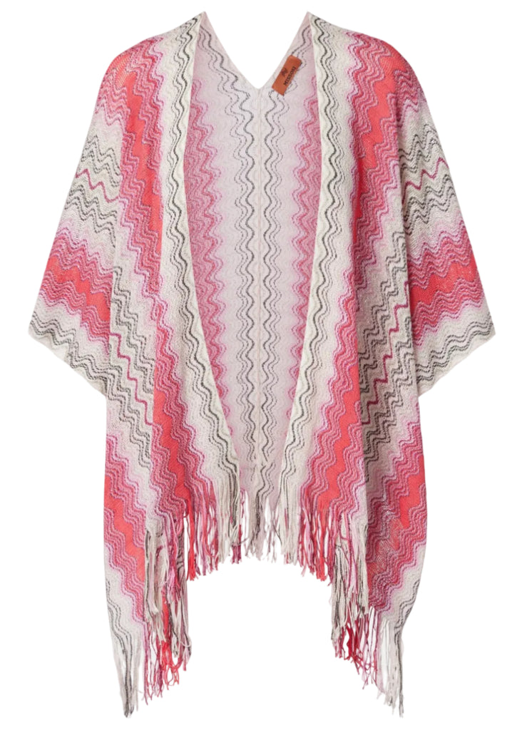 PONCHO CON FRANGE ROSA MULTICOLOR MISSONI
