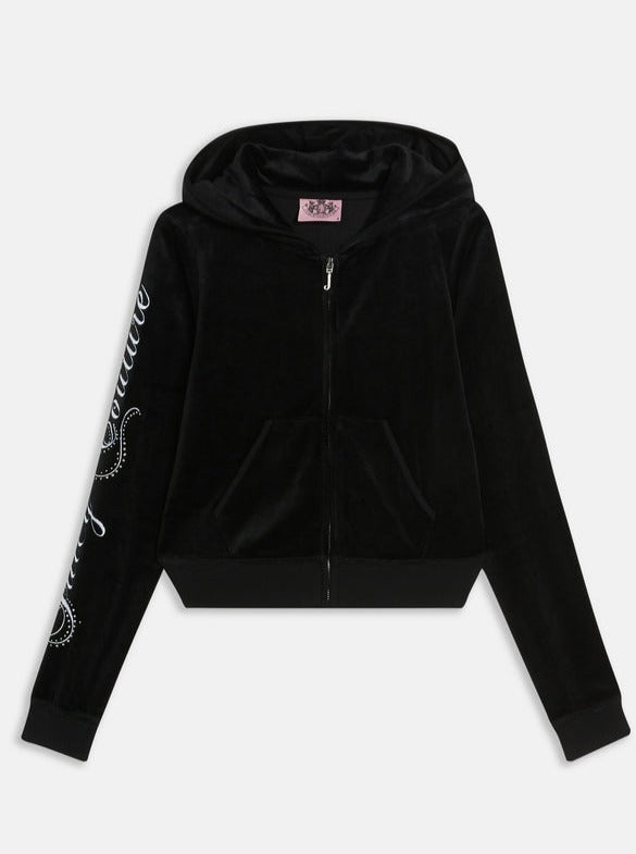 FELPA CON CAPPUCCIO CON STEMMA STORICO IN VELOUR DI BAMBÙ NERO  JUICY COUTURE