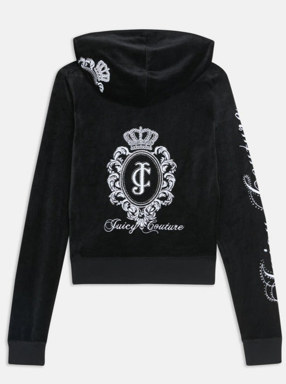 FELPA CON CAPPUCCIO CON STEMMA STORICO IN VELOUR DI BAMBÙ NERO  JUICY COUTURE