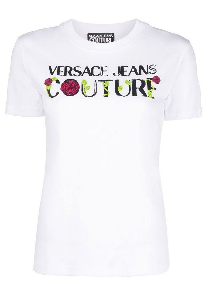 T-SHIRT LOGO ROSES ORGANIC COTTON JERSEY  VERSACE JEANS COUTURE