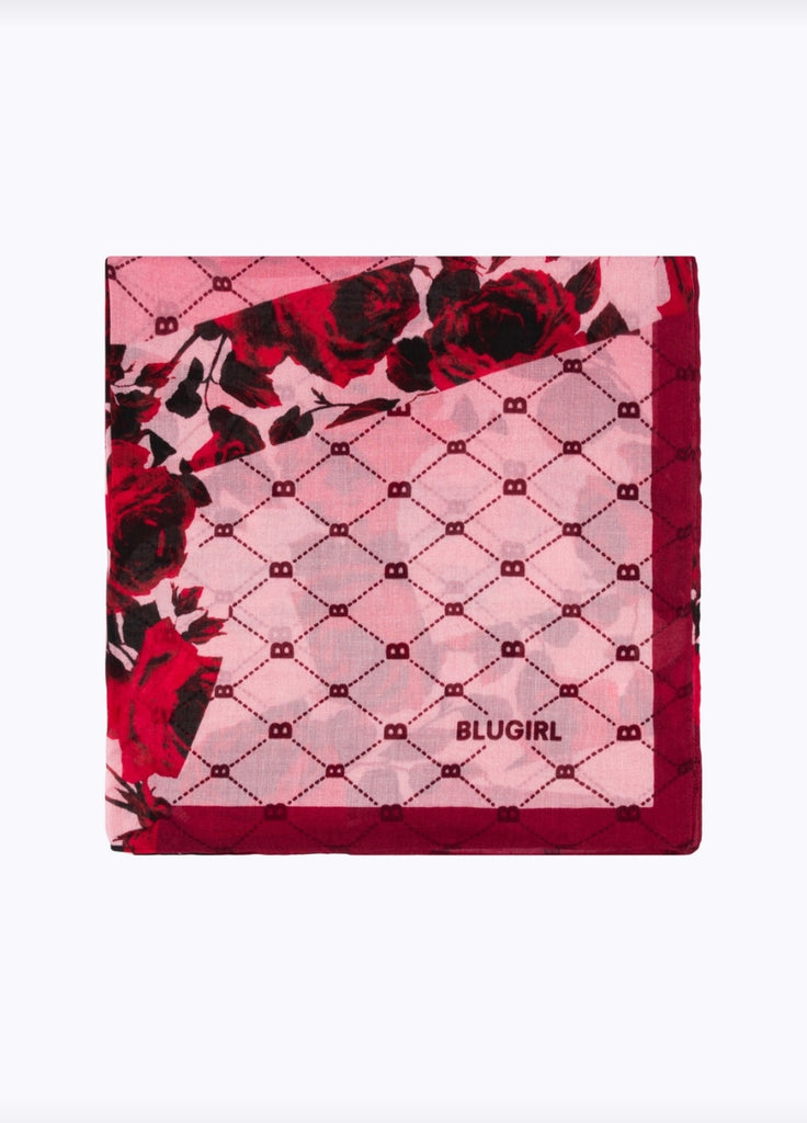 FOULARD STOLA CON LOGO E FANTASIA ROSE