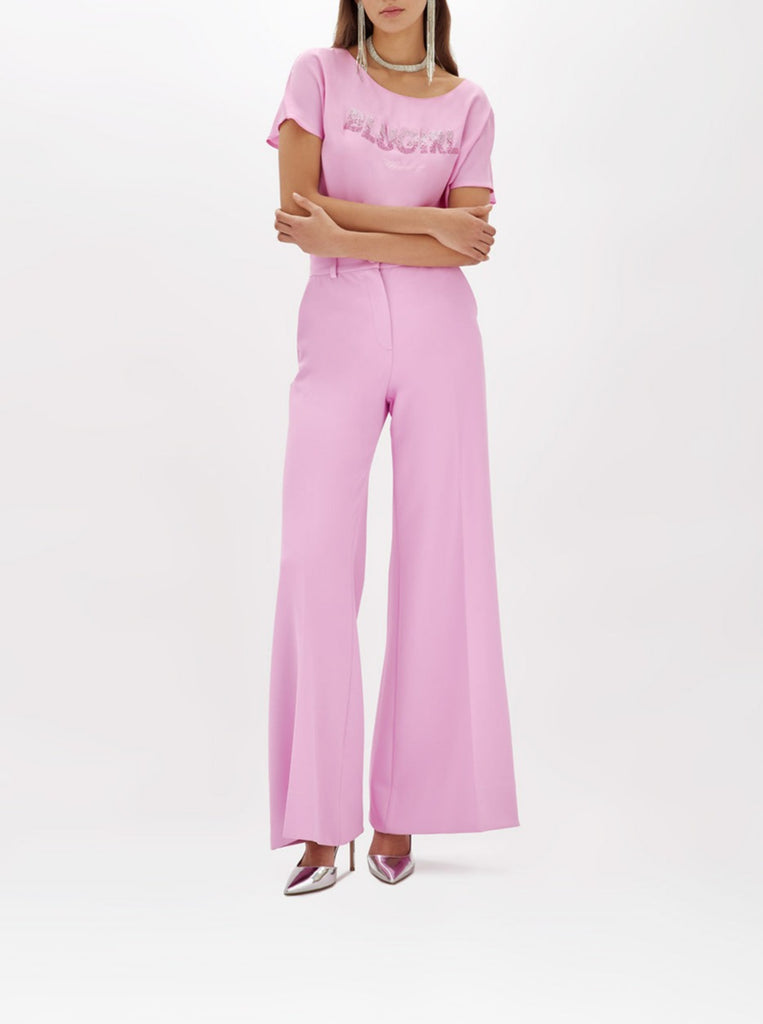 T-SHIRT IN CRÊPE DE CHINE CON LOGO E BORCHIE   BLUGIRL Blumarine