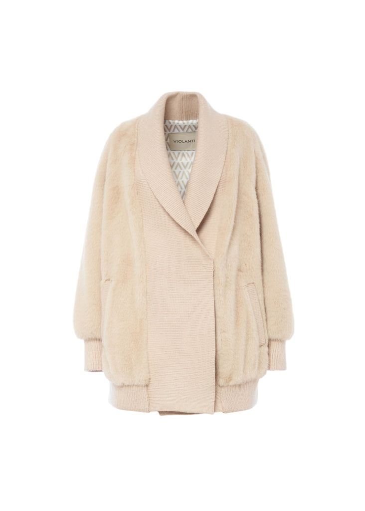 CARDIGAN IN ECO PELLICCIA CON DETTAGLI IN MAGLIA       VIOLANTI