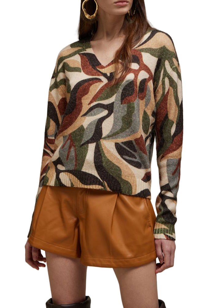 MAGLIA SCOLLO A V OVER CORTO FATASIA CAMOUFLAGE     JEI'S LETIZIA DENARO