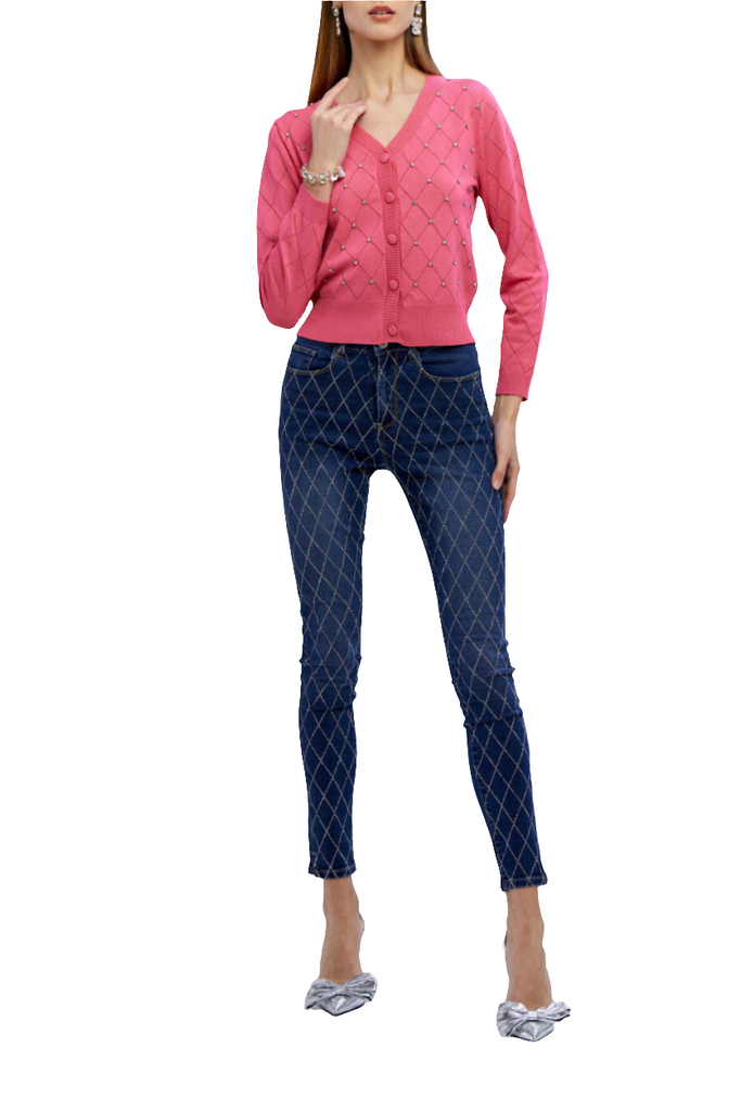CARDIGAN PUNZONATO CON DIAMANTI     NOSECRETS
