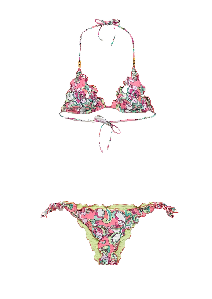 BIKINI A TRIANGOLO CON STRASS E SLIP A FIORI BLUGIRL Blumarine