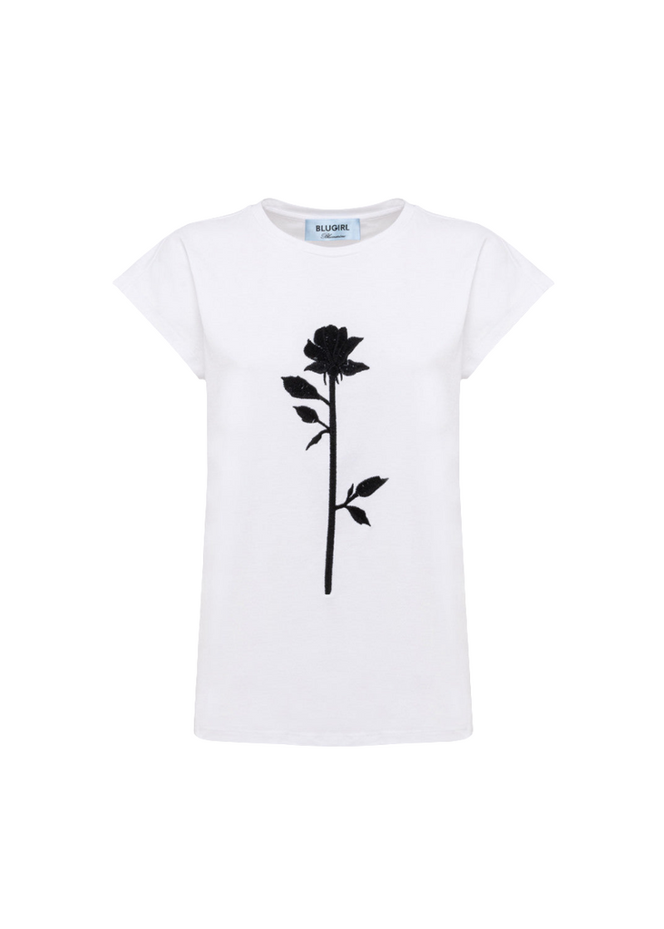 T-SHIRT CON ROSA RICAMATA     BLUGIEL Blumarine