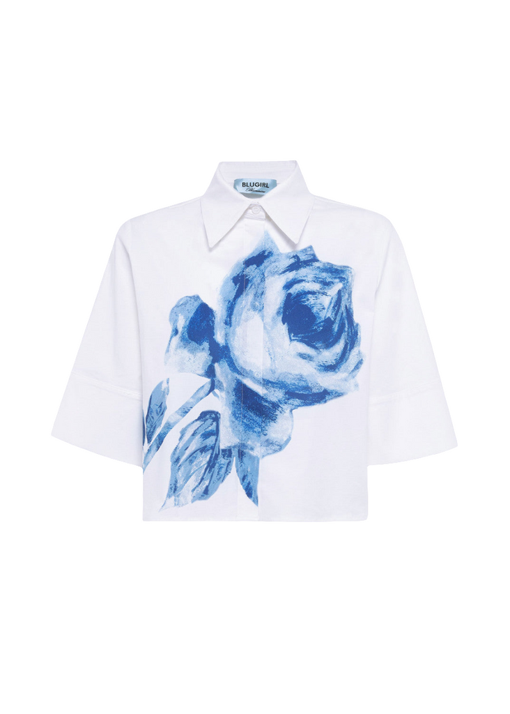 CAMICIA BOXY IN POPELINE CON STAMPA A ROSE     BLUGIRL Blumarine