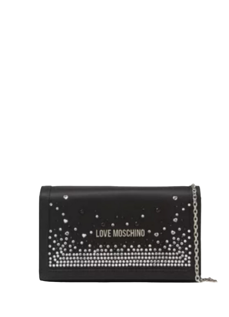 BORSA A TRACOLLA IN RASO CON CRISTALLI     LOVE MOSCHINO