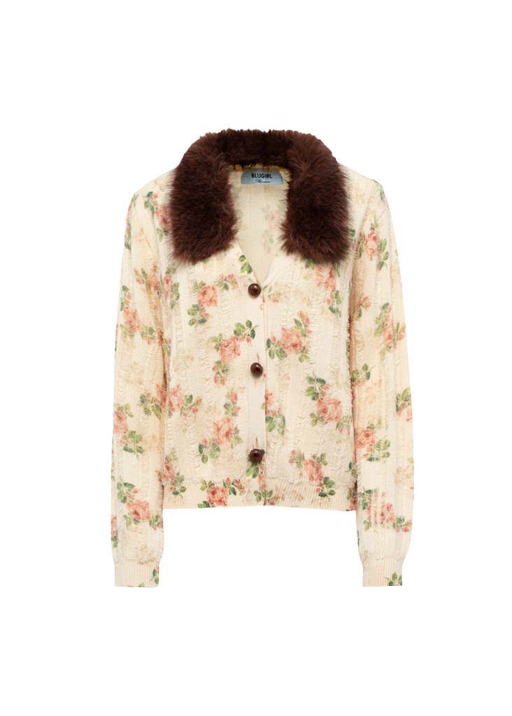 CARDIGAN STAMPATO FIORI CON COLLO IN FAUX FUR     BLUGIRL Blumarine