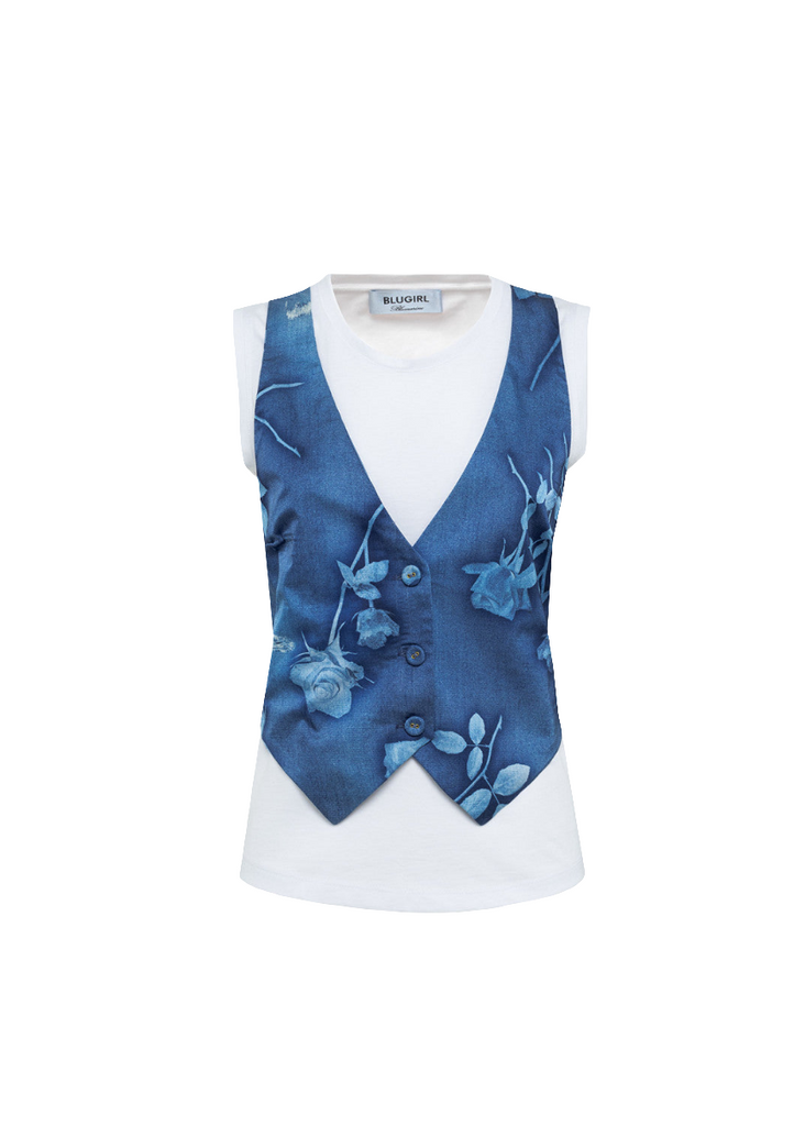 T-SHIRT IN JERSEY CON RASO EFFETTO GILET     BLUGIRL Blumarine