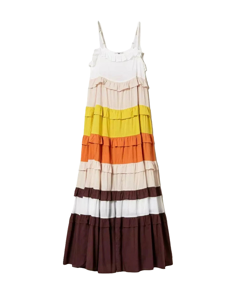 ABITO LUNGO IN MUSSOLA COLOR BLOCK   TWINSET
