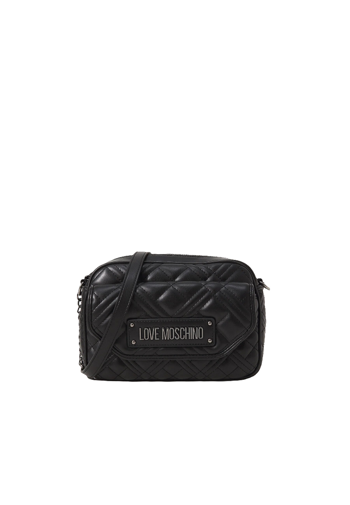 BORSA TAPUNTATA CON LOGO NERO GALVANICO    LOVE MOSCHINO