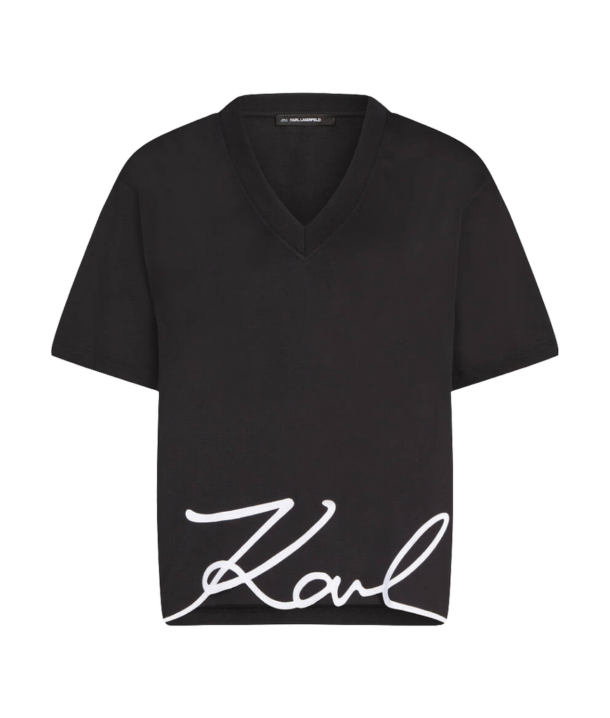 T-SHIRT CON SCOLLO A V KARL SIGNATURE     KARL LAGERFELD