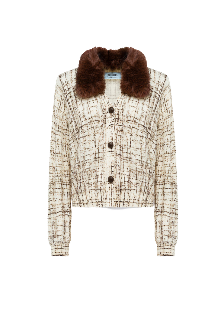 CARDIGAN STAMPATO CON COLLO FAUX FUR     BLUGIRL Blumarine