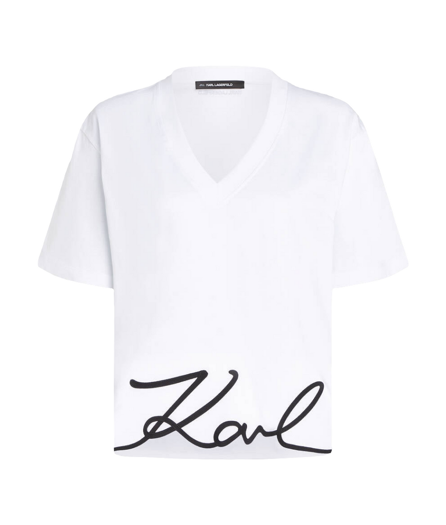 T-SHIRT CON SCOLLO A V KARL SIGNATURE     KARL LAGERFELD