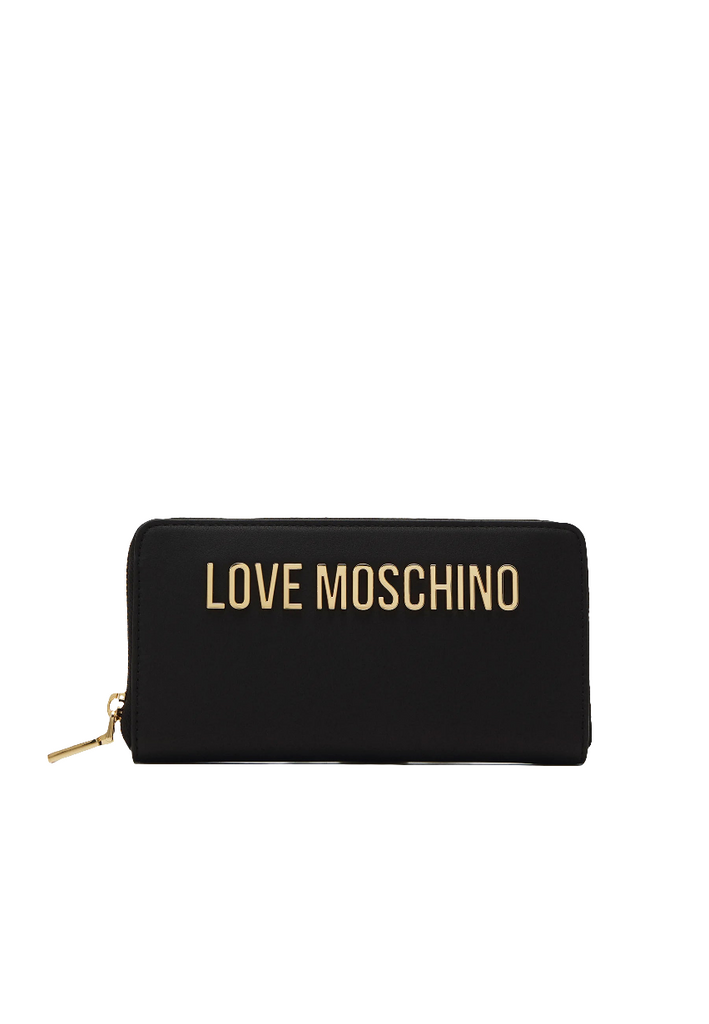 PORTAFOGLIO ZIP AROUND LETTERING LOGO ORO ARGENTO    LOVE MOSCHINO